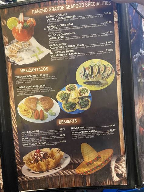 Menu at Rancho Grande restaurant, Fitzgerald