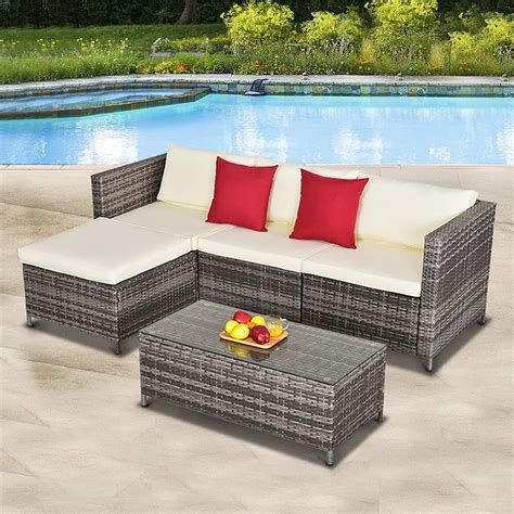 Superjoe 5 Pcs Outdoor Patio Furniture Set All-Weather Sectional Patio ...