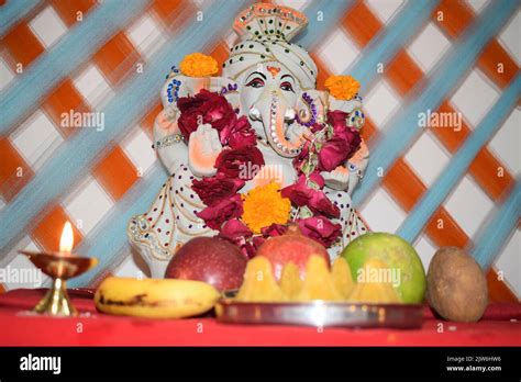 Ganesh chaturthi decoration ideas at home . Ganesh chaturthi celebration in India. Lord Ganesha ...