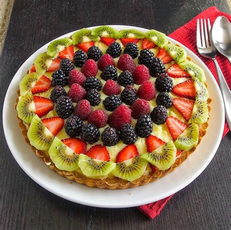 Buttery crust, English custard topped off with fresh fruit and berries. This berry custard tart ...