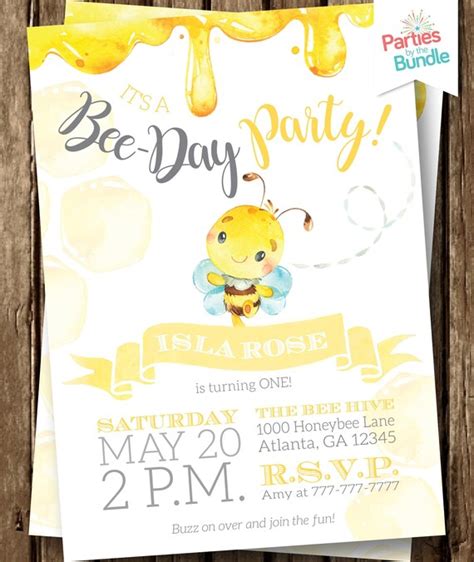 Bee Party Bee Birthday Invite Bee Party Invite Black And | Etsy