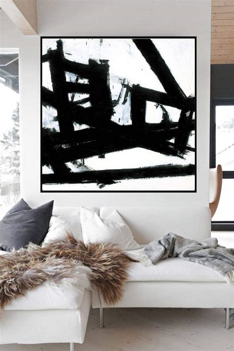 Oversized Abstract Art Black And White Abstract Canvas Black Wall Art ...