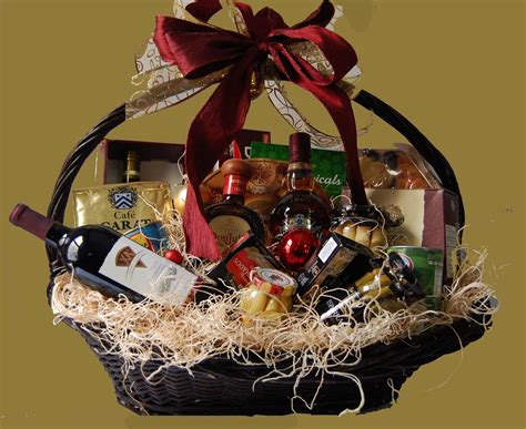 Christmas Basket with Wine and Snacks