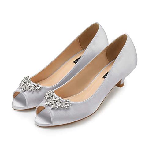 ERIJUNOR Women Comfort Low Kitten Heels Rhinestones Peep Toe Wedding ...