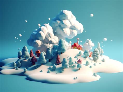 Premium AI Image | A small snowy village with a small house on the hill