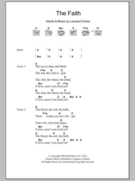 The Faith by Leonard Cohen - Guitar Chords/Lyrics - Guitar Instructor