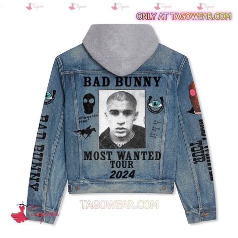 Bad Bunny Most Wanted Tour 2024 Jean Hoodie Jacket - Tagowear