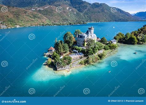 Aerial View of Duingt Castle or Chateau De Duingt in Annecy Lake, Haute Savoie, France Stock ...