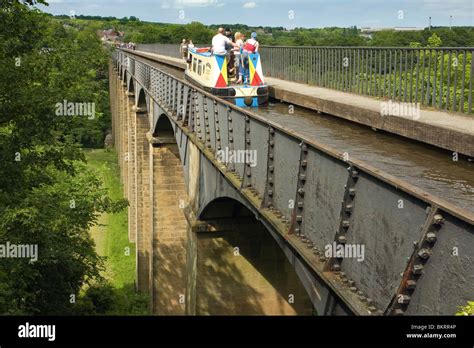 Pontcysyllte Aqueduct, Wales with canal barge crossing Stock Photo - Alamy