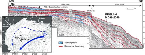 (A) Bathymetric map of the Gulf of Lion with location of borehole ...