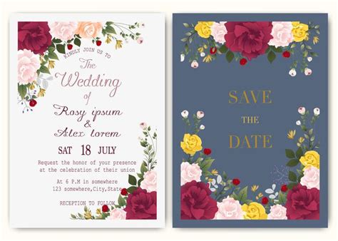 wedding invitation card with colourful floral and leaves. 676267 Vector ...