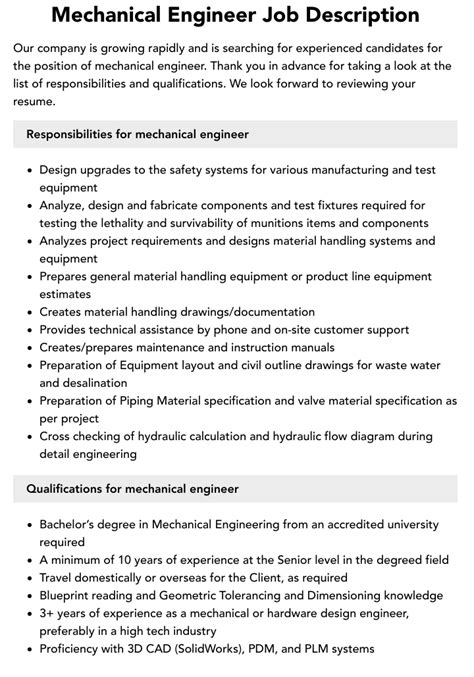 Mechanical Engineer Job Description | Velvet Jobs