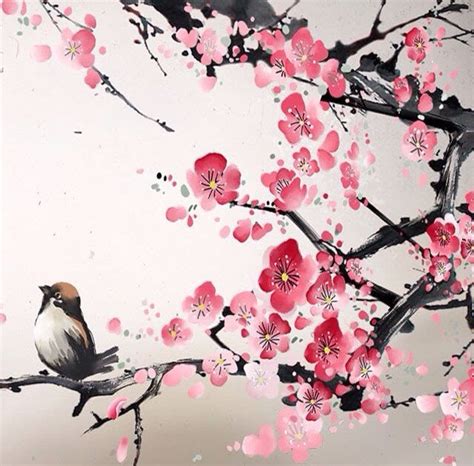 Cherry Blossom Sakura Japanese Art Wallpaper - Mural Wall