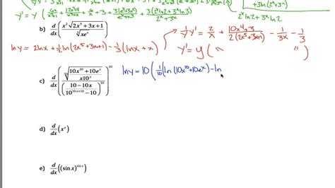 Logarithmic Differentiation Worksheet 2 - YouTube