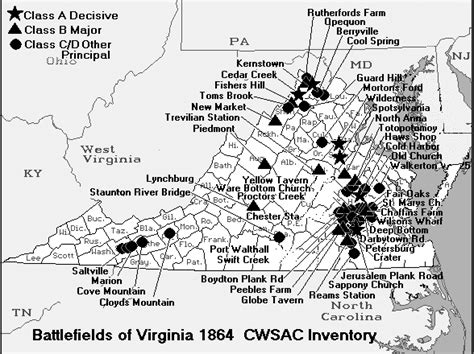 Virginia Civil War 1864 Map of Battles