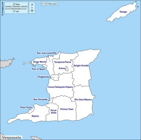 Trinidad and Tobago free map, free blank map, free outline map, free ...