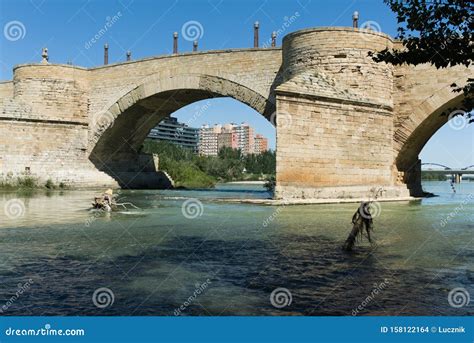 Bridge on the River Ebro, Puente De Piedra. Saragossa, Spain. Stock ...