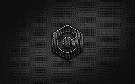 C Sharp black logo, programming language, grid metal background, C Sharp, artwork, HD wallpaper ...