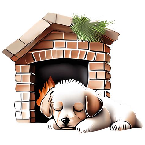 3D Cute Fluffy Puppy Sleeping in Front of Cozy Fieldstone · Creative Fabrica