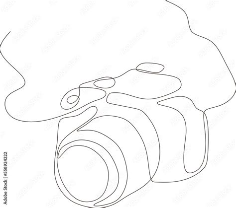 Continuous line art or one line drawing of camera in linear style and hand drawn vector ...