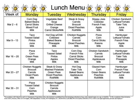 Free School Lunch Menu Templates – PARAHYENA