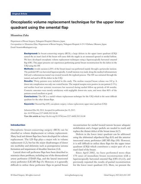 (PDF) Oncoplastic volume replacement technique for the upper inner quadrant using the omental flap