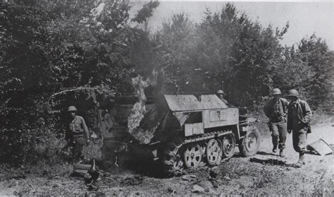 Sd.Kfz. 251 Half-track halted by tank destroyed unit of 79th US infantry Division, Battle of ...