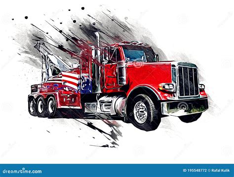 American Truck Illustration Color Isolated Art Vintage Retro Stock Illustration - Illustration ...