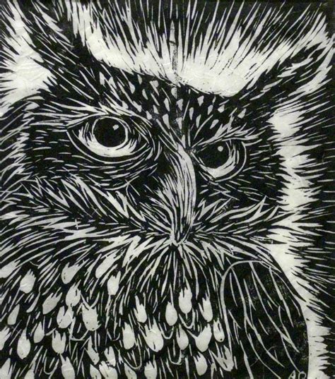 Owl Linoleum Print by darkenedhearte on DeviantArt