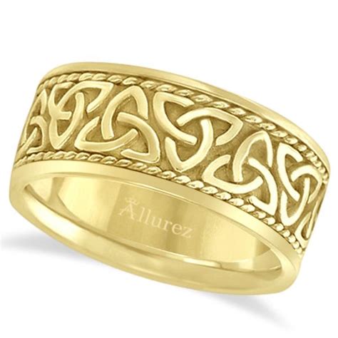 Men's Hand Made Celtic Irish Wedding Band 18k Yellow Gold 10mm - UB967