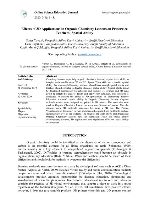 (PDF) Effect of 3D Applications in Organic Chemistry Lesson on Students’ Spatial Ability