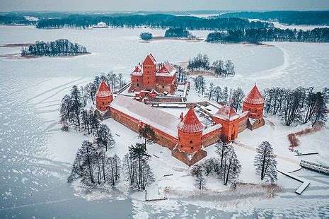 HD wallpaper: Lithuania, castle, winter, landscape, Trakai Island ...