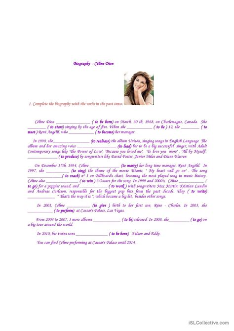 Biography- Céline Dion: English ESL worksheets pdf & doc