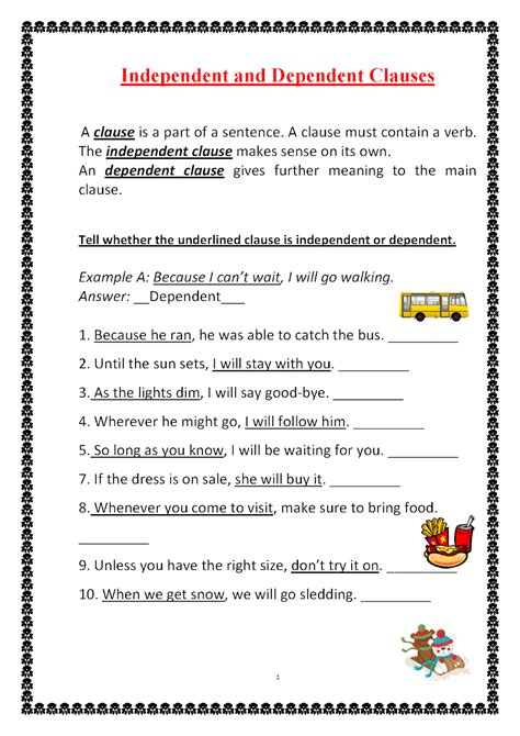 Worksheet Independent And Dependent Clauses