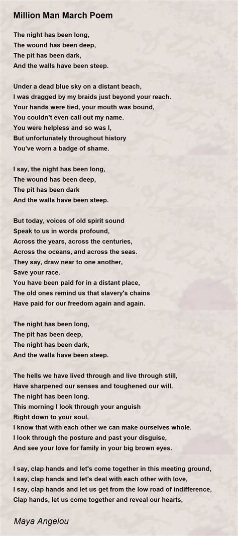 Million Man March Poem Poem by Maya Angelou - Poem Hunter