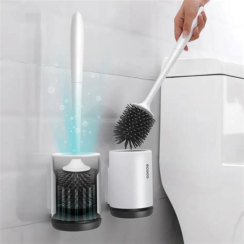 Silicone Toilet Brush With Holder Set Plastic Toilet Bowl Brush Wall mounted or Floor Standing ...