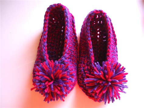 Purple and pink women's slippers with pom poms adult