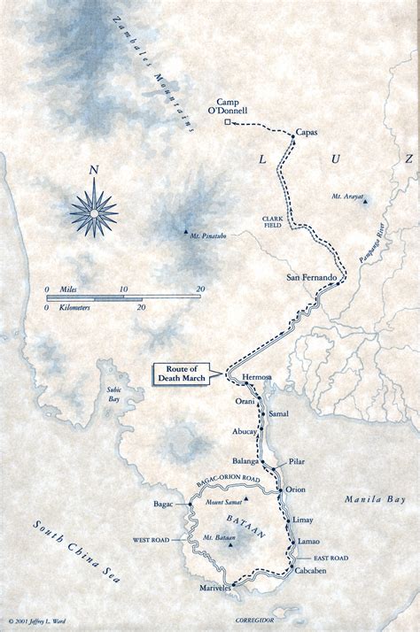 Map - Location of Camp O'Donnell and Death March Route