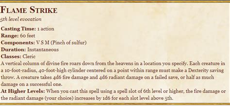 Flame Strike 5e (5th Edition) Spell In DnD Spells