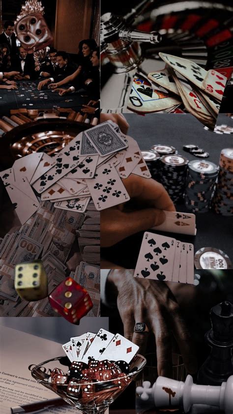 a collage of playing cards, dices and other items