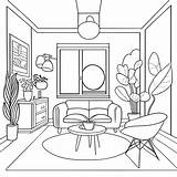 living room Interior coloring book Modern Vector Illustration Line  sketch template