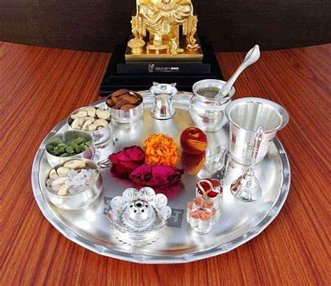 - GOLDGIFTIDEAS 12 Inch Sarovar Silver Plated Pooja Thali Set for Wedding