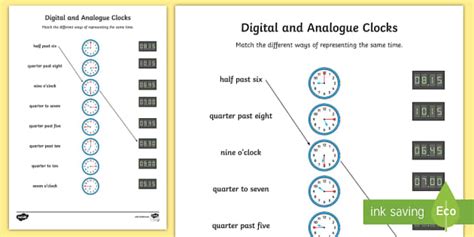 Clock - Digital and Analogue Worksheet (teacher made)