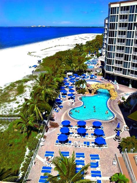 Aerial view of the pool and beach at Pink Shell Beach Resort | Florida beaches vacation, Fort ...