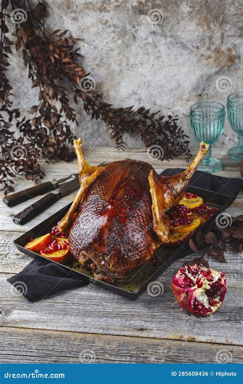 Traditional Roasted Stuffed Christmas Duck with Pomegranate and Orange ...