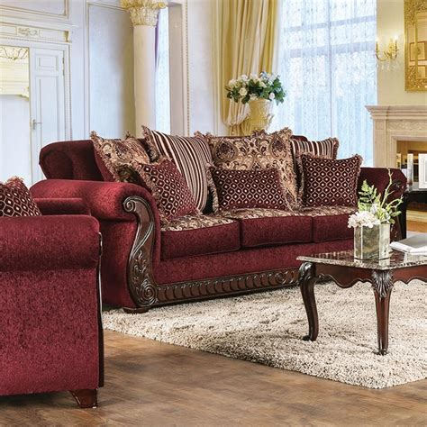 Furniture of America Clel Traditional Fabric Sofa with Rolled Arms in ...