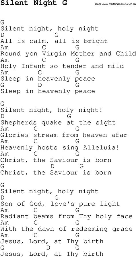 Christmas Carol/Song lyrics with chords for Silent Night G | Ukulele ...