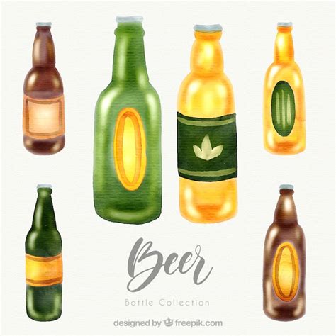 Watercolor beer bottle collection Vector | Free Download