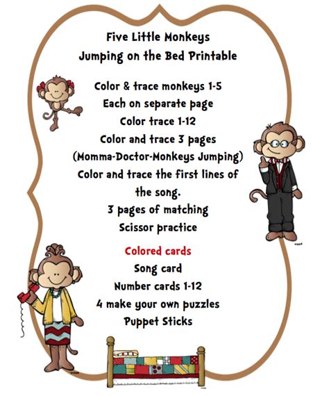 Preschool Printables: "Five Little Monkeys Jumping on the Bed" Printable | Five little monkeys ...