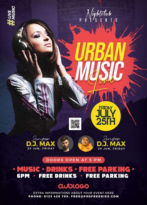 Urban Live Music Concert Poster Flyer PSD | PSDFreebies.com